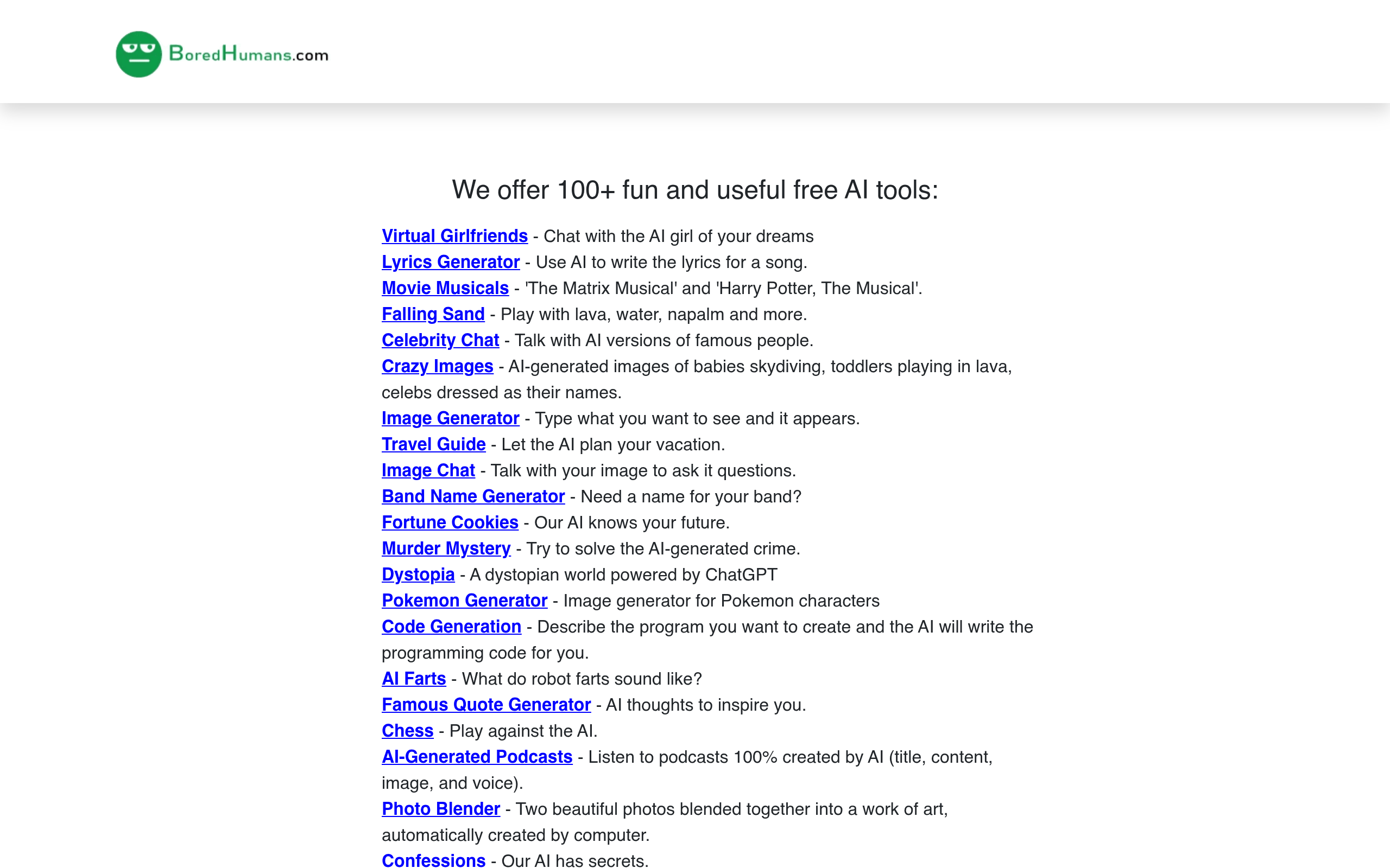 Screenshot von boredhumans.com