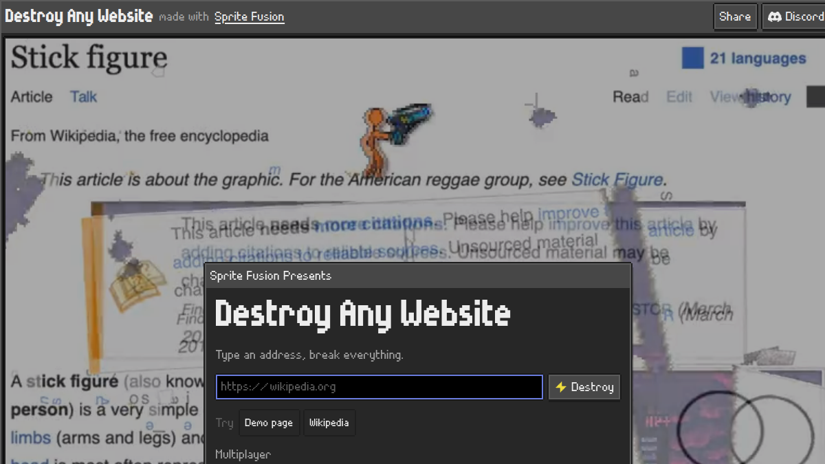 Screenshot von Destroy Any Website - Sprite Fusion