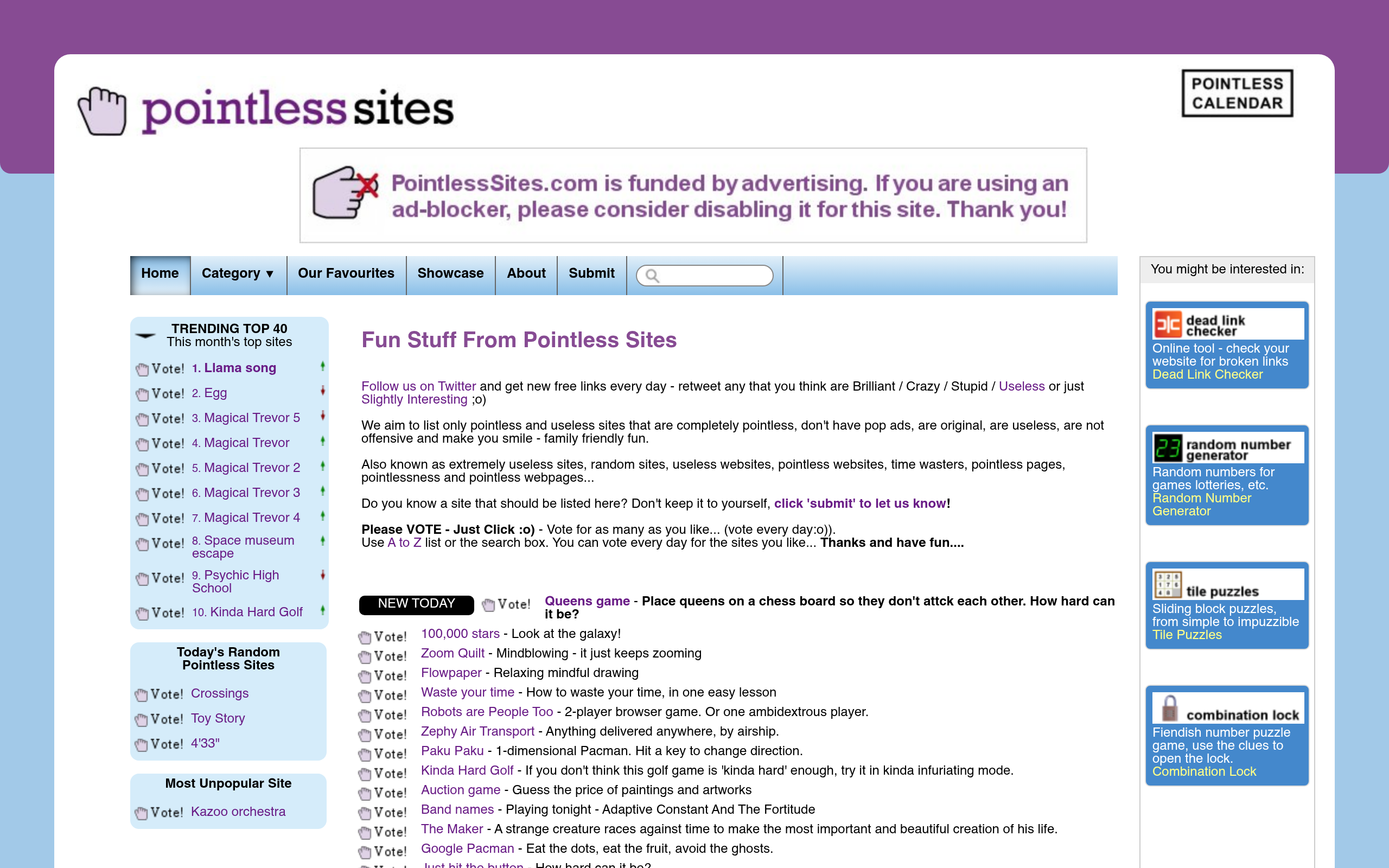 Screenshot von PointlessSites.com - Fun Things To Do When You're Bored