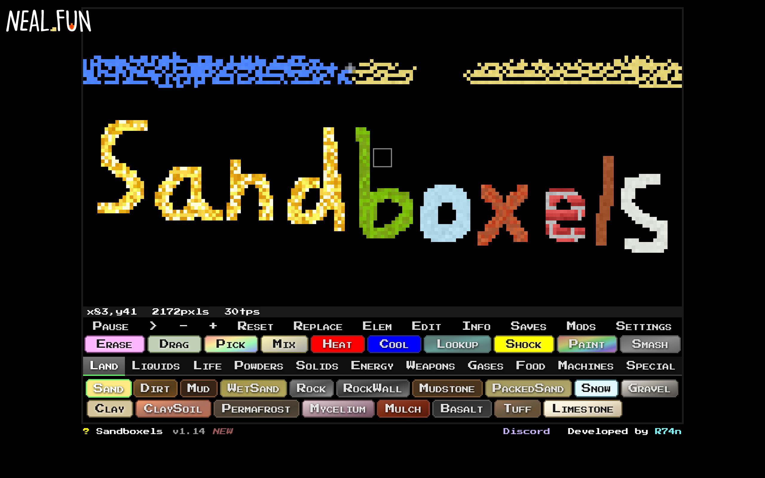 Screenshot von Sandboxels - Experiment with Pixels
